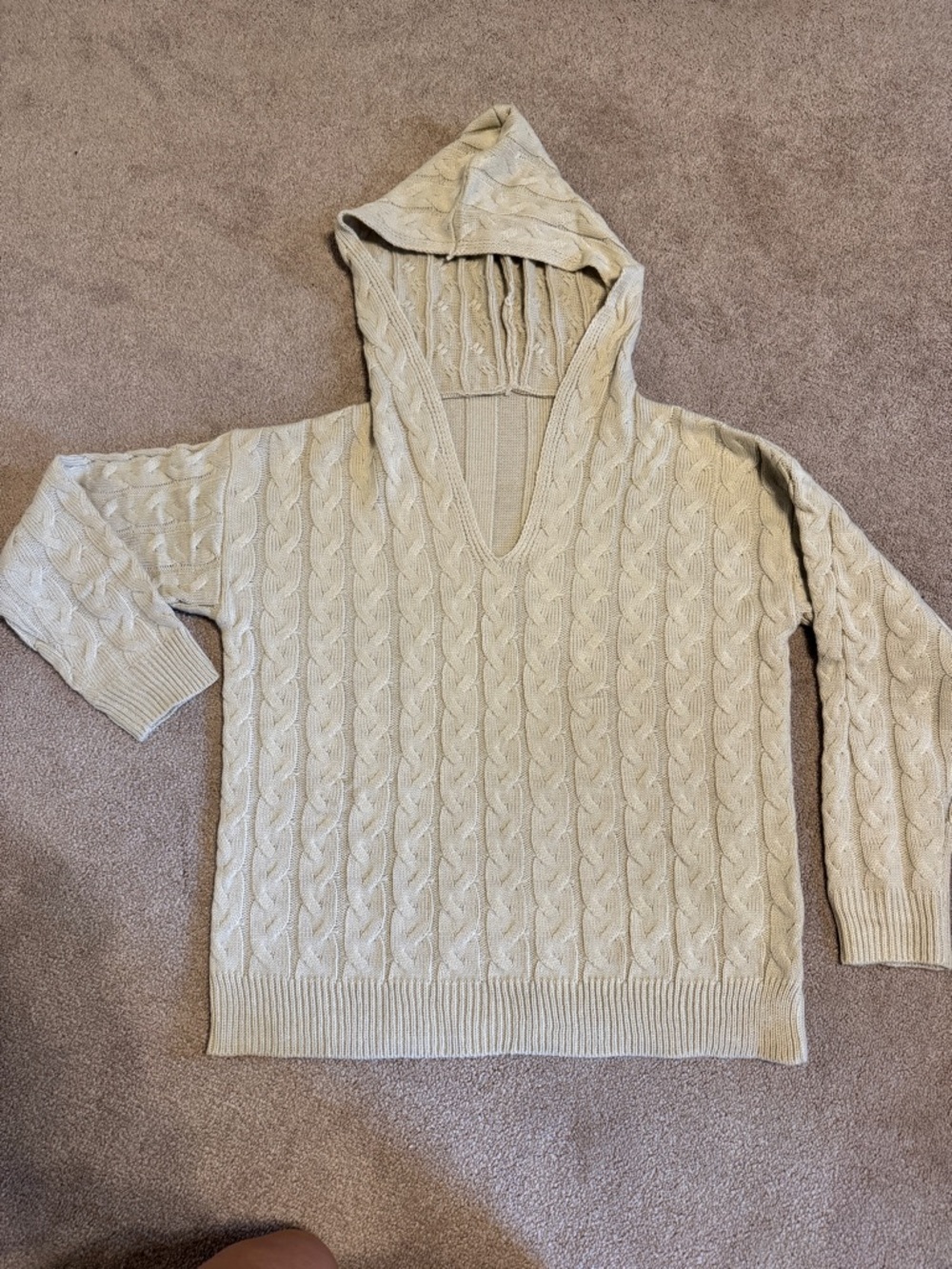 Cable Knit Hooded Sweater in Light Beige